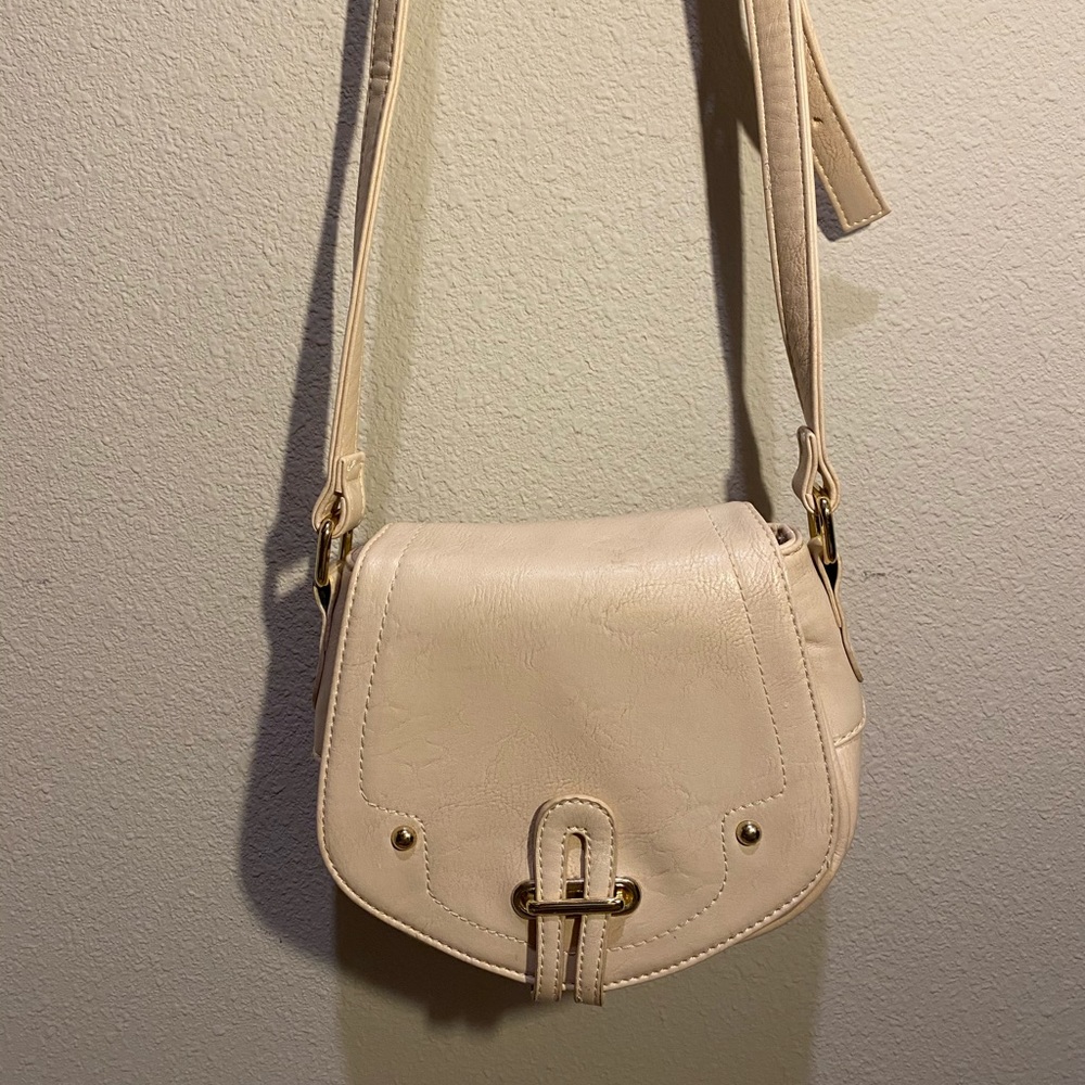 Cream white small cross over purse